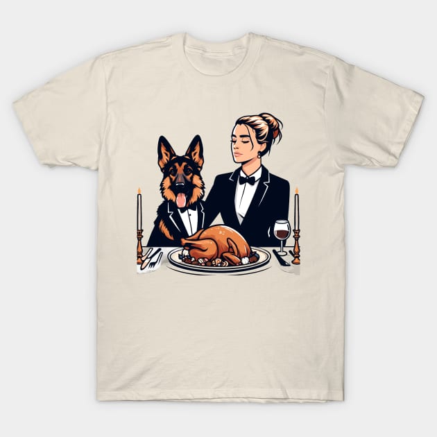 Lady And German Shepherd Thanksgiving T-Shirt by Graceful Designs